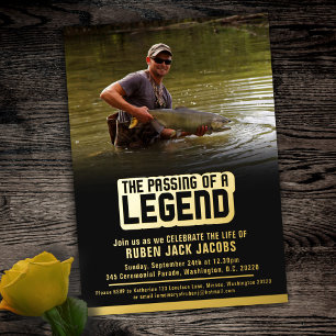 Passing of legend funeral blue gray gold memorial foil invitation