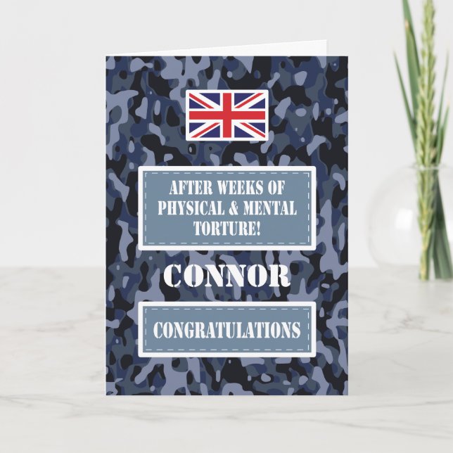 Passing Out Camouflage British Navy Badge Congrats Card (Front)