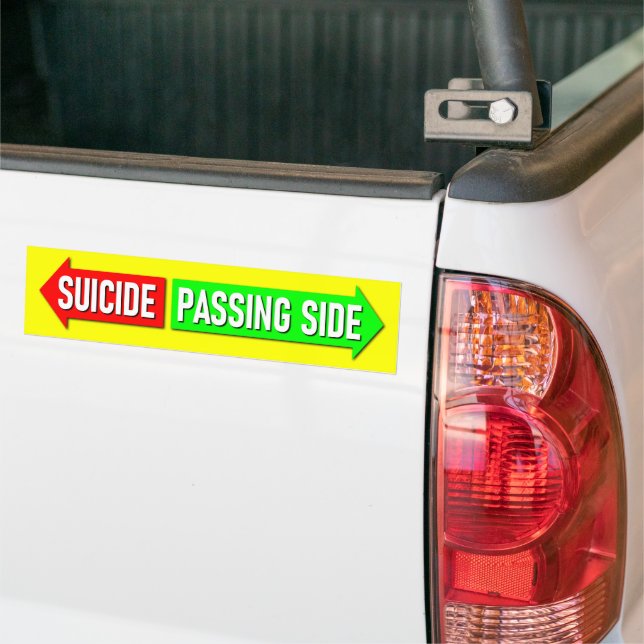 Passing Side Suicide Overtaking Left-hand Traffic Bumper Sticker (On Truck)