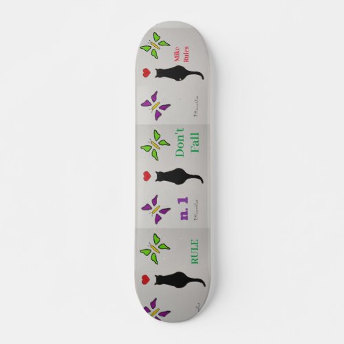 Passion Black Cat with Red Heart  Butterflies Skateboard