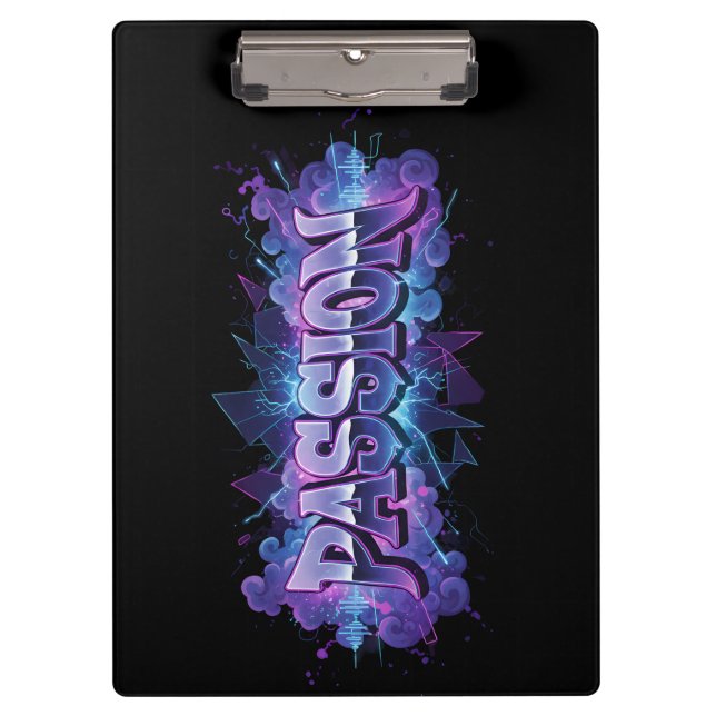 Passion Cyberpunk Typography – Vibrant Modern Word Clipboard (Front)