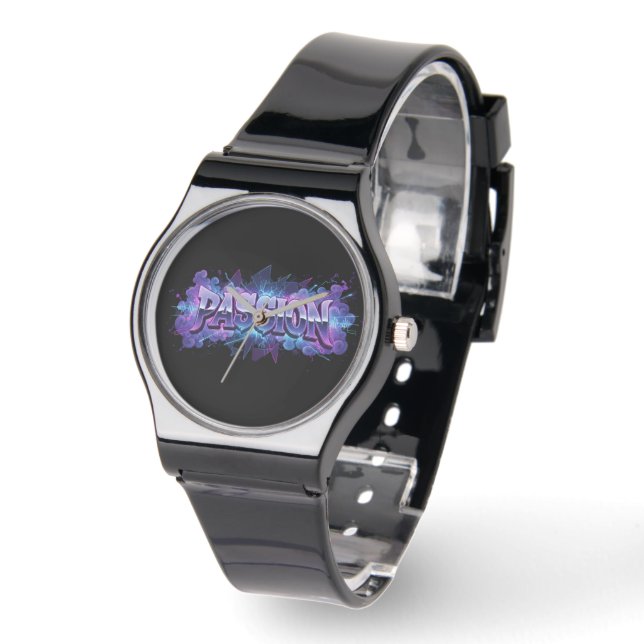 Passion Cyberpunk Typography – Vibrant Modern Word Watch (Angle)