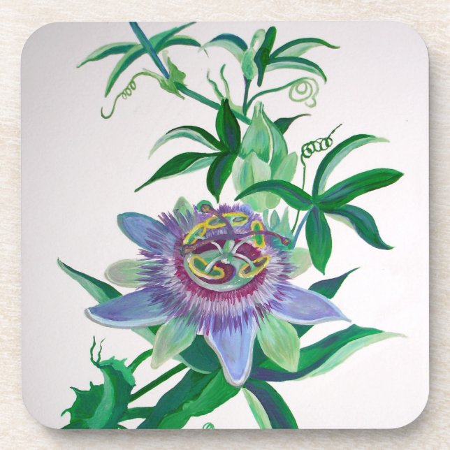 Passion Flower Botanical Art Drink Coaster (Front)