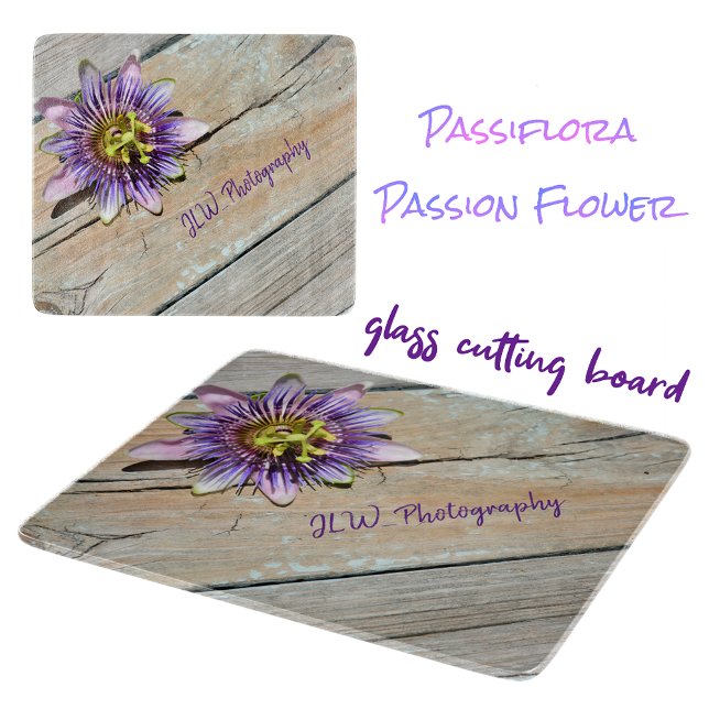 Passion Flower on Rustic Weathered Wood Glass Cutting Board (Creator Uploaded)