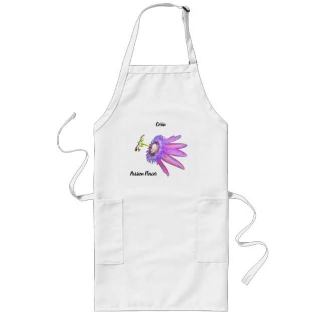 Passion Flower with Name Long Apron (Front)