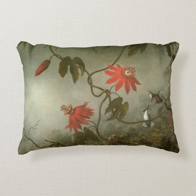 Passion Flowers and Hummingbirds by Martin J Heade Accent Pillow (Front)