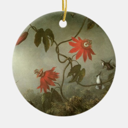 Passion Flowers and Hummingbirds by Martin J Heade Ceramic Ornament