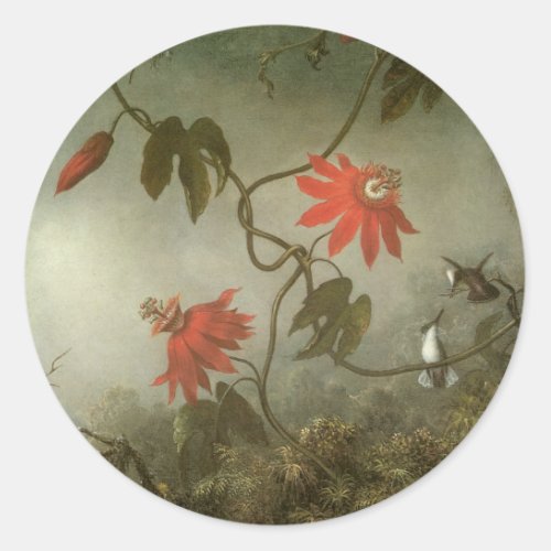 Passion Flowers and Hummingbirds by Martin J Heade Classic Round Sticker