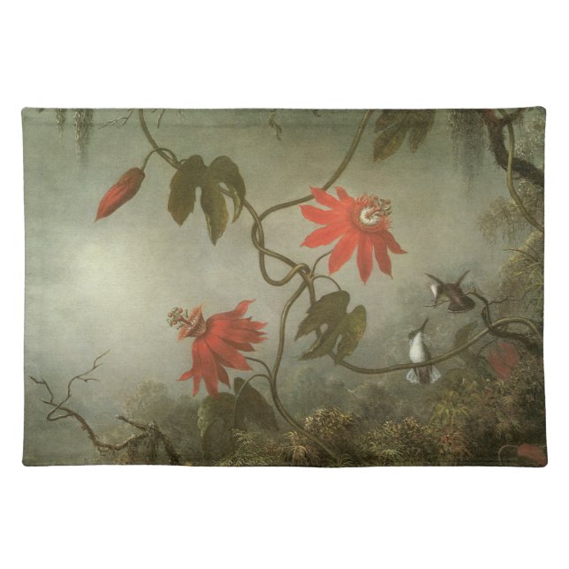 Passion Flowers and Hummingbirds by Martin J Heade Cloth Placemat (Front)
