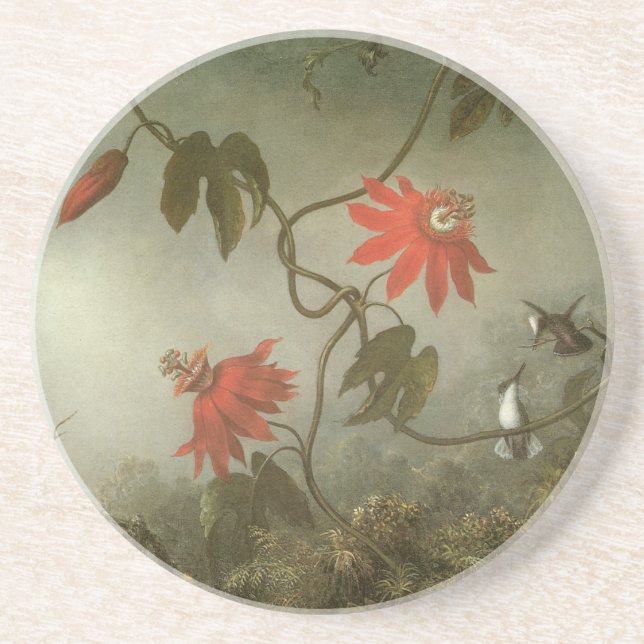 Passion Flowers and Hummingbirds by Martin J Heade Drink Coaster (Front)