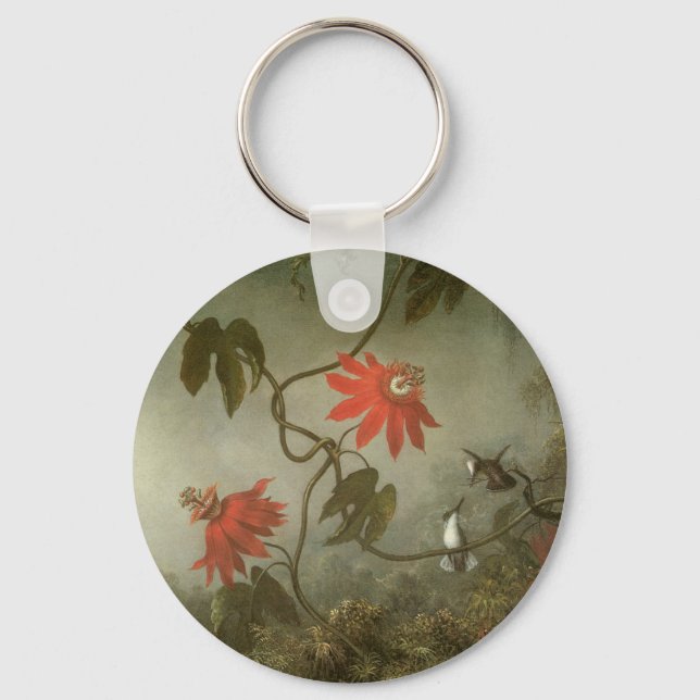 Passion Flowers and Hummingbirds by Martin J Heade Keychain (Front)