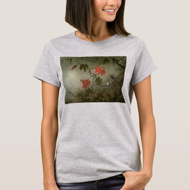 Passion Flowers and Hummingbirds by Martin J Heade T-Shirt (Front)