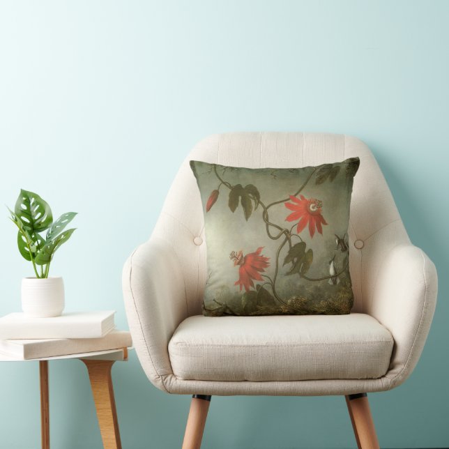 Passion Flowers and Hummingbirds by Martin J Heade Throw Pillow (Chair)