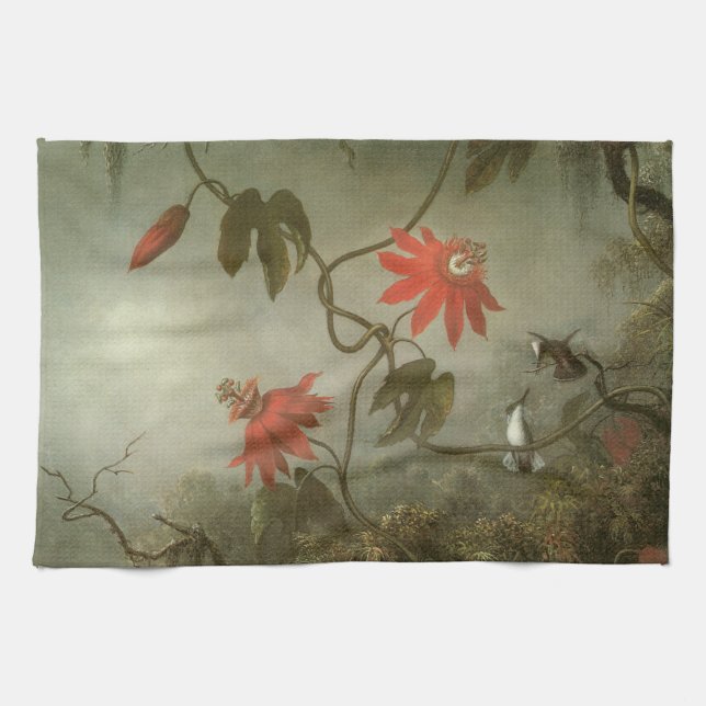 Passion Flowers and Hummingbirds by Martin J Heade Towel (Horizontal)
