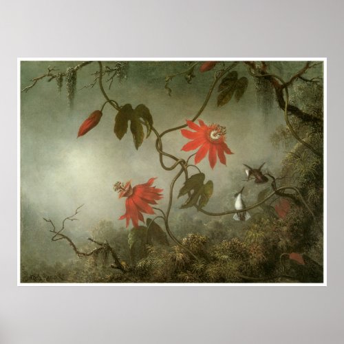 Passion Flowers and Hummingbirds Poster