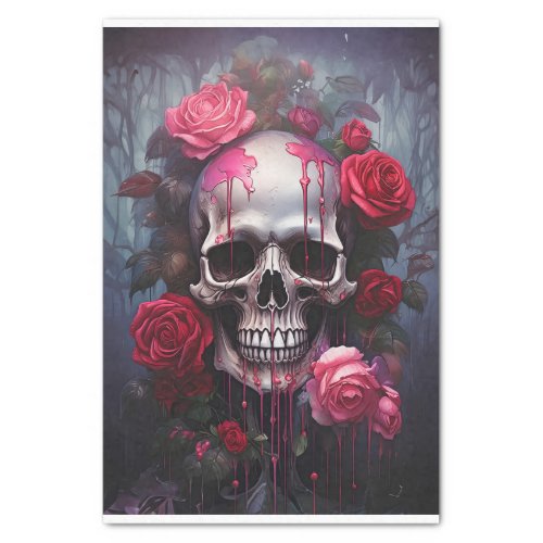 Passion Flowers Flowing Tears Goth Skull  Roses Tissue Paper