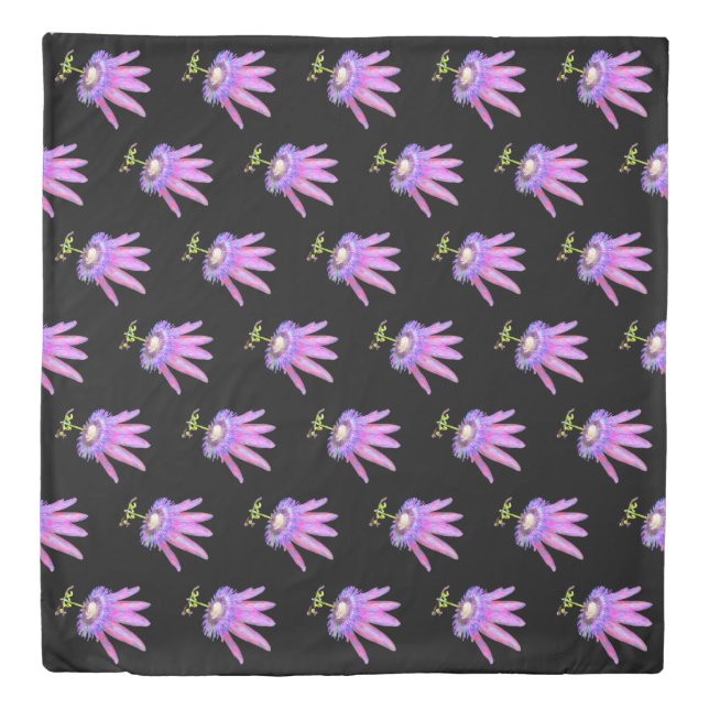 Passion Flowers on a Black Background Duvet Cover (Front)