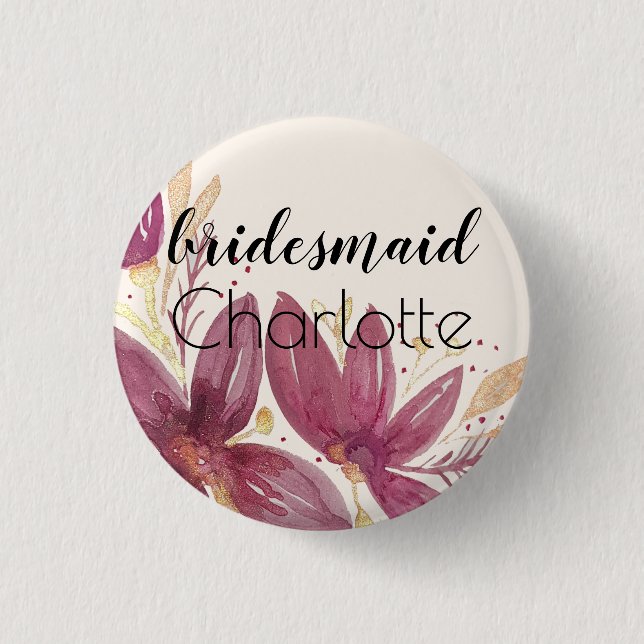 Passion Flowers, Watercolor Burgundy and Gold Button (Front)