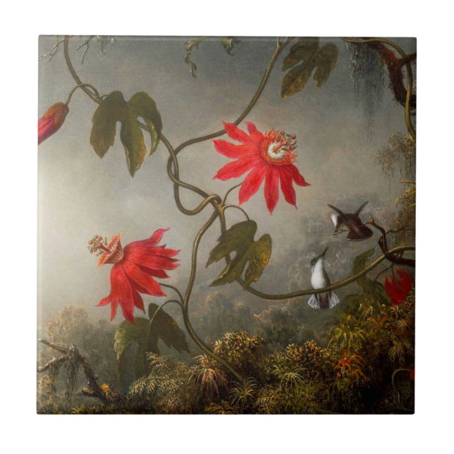 Passion Flowers with Hummingbirds Heade Ceramic Tile (Front)