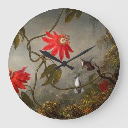 Passion Flowers with Hummingbirds Heade Large Clock