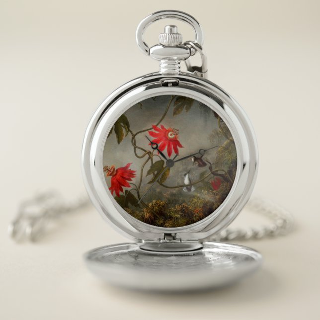 Passion Flowers with Hummingbirds Heade Pocket Watch (Inside)