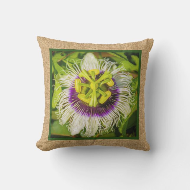 Passion Fruit Flower Hawaiian Reversible Outdoor Throw Pillow (Front)