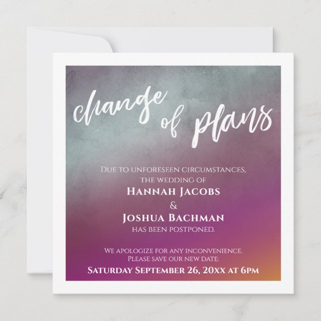 Passion Fruit Plan Change Postponed Wedding Card (Front)