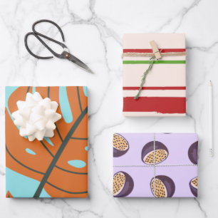 Passion fruits purple l Botanical and stripes cute Wrapping Paper Sheets