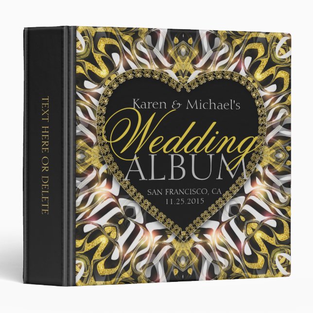 Passion Heart Gold Black Wedding Album Binder (Front/Spine)