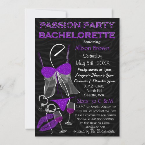 Passion Party Bachelorette Lingerie Shower Invite