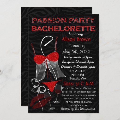 Passion Party Bachelorette Lingerie Shower Invite