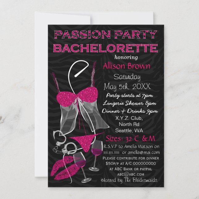 Passion Party Bachelorette, Lingerie Shower Invite (Front)