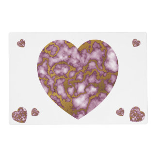 Passion Pink and Gold Marble Texture Heart Placemat