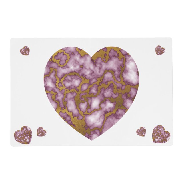 Passion Pink and Gold Marble Texture Heart Placemat (Front)