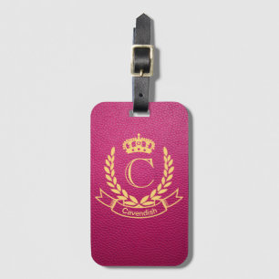 Passion Pink Mock Leather with Monogram Crest Luggage Tag