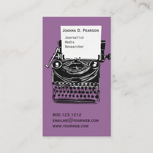 Passion Purple Vintage Antique Typewriter Writer Business Card (Front)