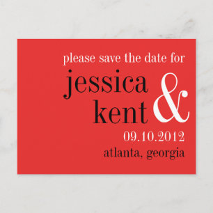 Passion red black typography modern save the date announcement postcard