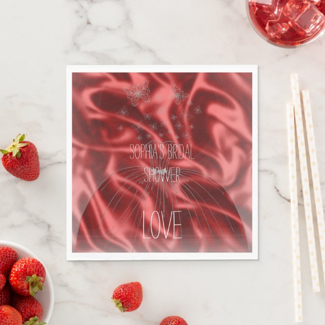 Passion Red Faux Satin Bridal Shower Butterflies  Napkins (Insitu)