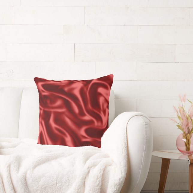 Passion Red Faux Satin Wedding Throw Pillow (Couch)