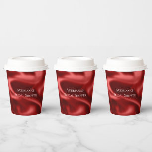 Passion Red Romantic Faux Satin Bridal Shower Paper Cups