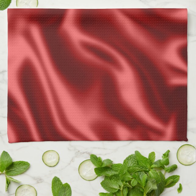 Passion Red Romantic Faux Satin  Kitchen Towel (Folded)
