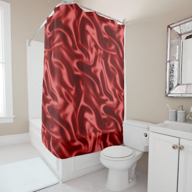 Passion Red Romantic Faux Satin  Shower Curtain (In Situ)