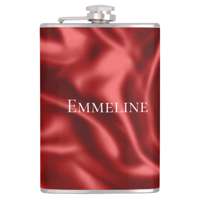 Passion Red Romantic Faux Satin Wedding Flask (Front)