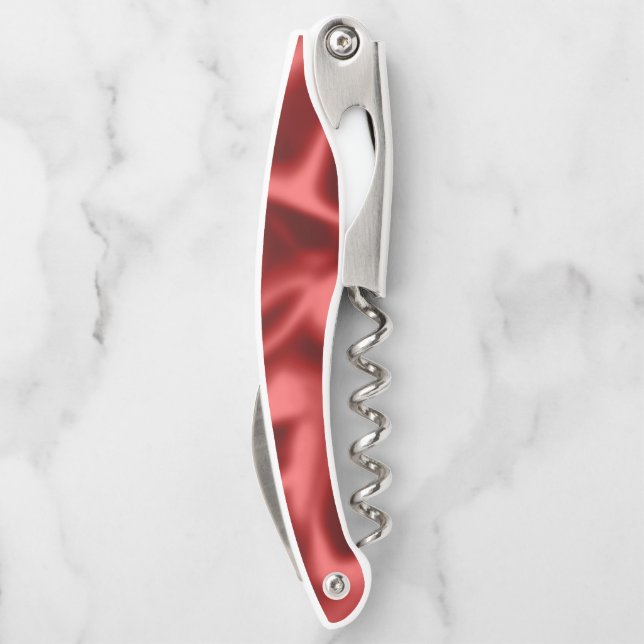 Passion Red Romantic Faux Satin Wedding Waiter's Corkscrew (Back)