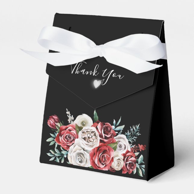 Passion red Roses Black Wedding  Favor Box (Front Side)