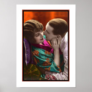 passionate couple in an embrace poster