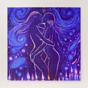 Passionate lesbian kiss a jigsaw puzzle