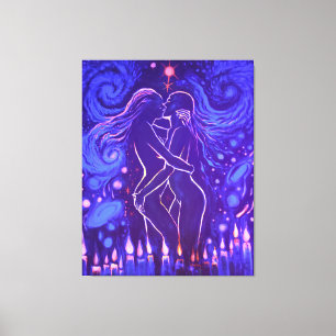 Passionate lesbian kiss canvas print
