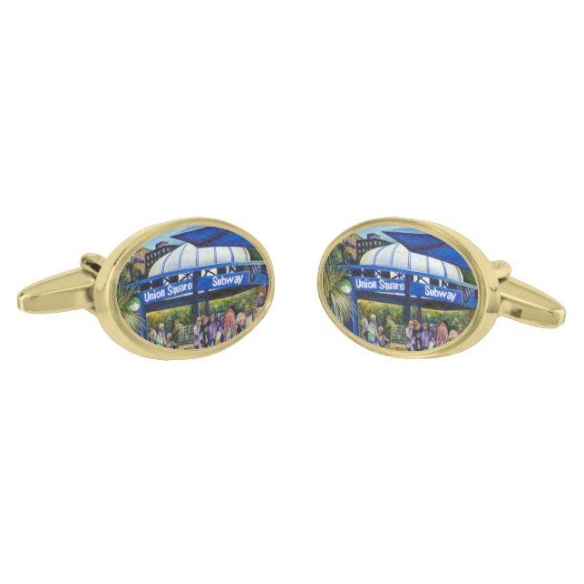 Passionate People Playing in the Park, NYC Gold Cufflinks (Angled)