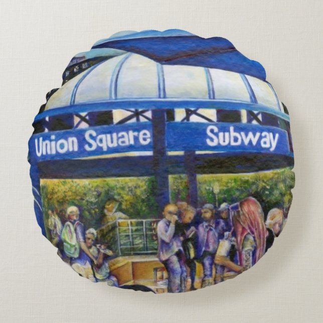 Passionate People Playing in the Park, NYC Round Pillow (Front)